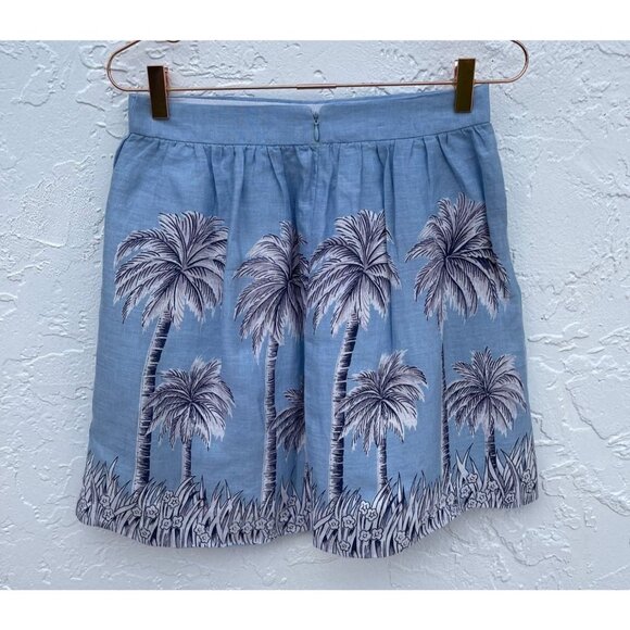 J Crew Womens Cotton Linen Tropical Palm Tree Pleated Mini Skirts Blue Sz 2 - Picture 4 of 9